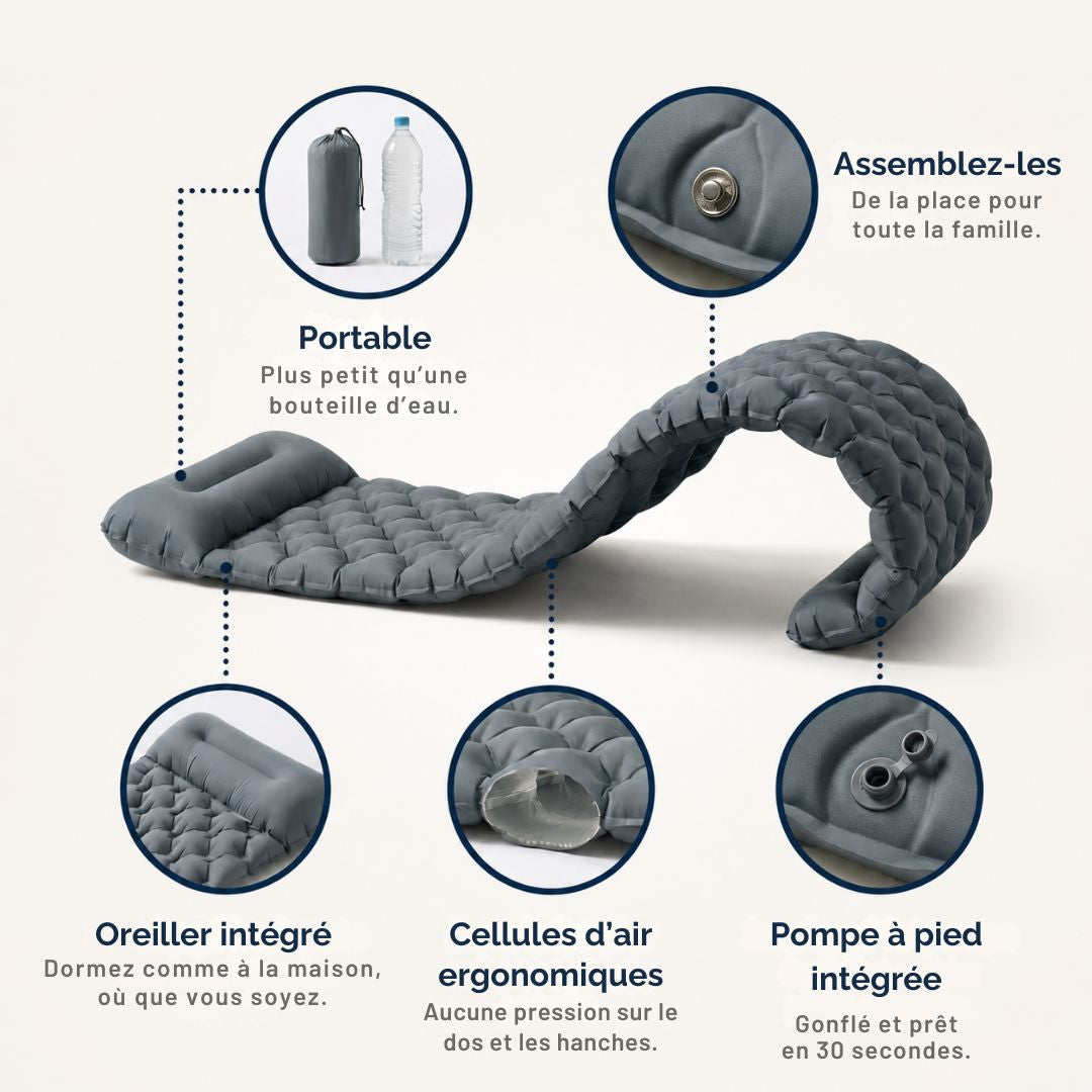 Matelas gonflable avec pompe intégrée – Prêt en 30 secondes